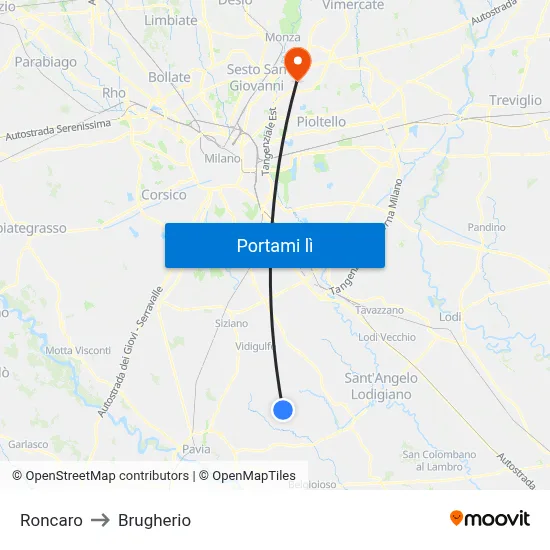 Roncaro to Brugherio map