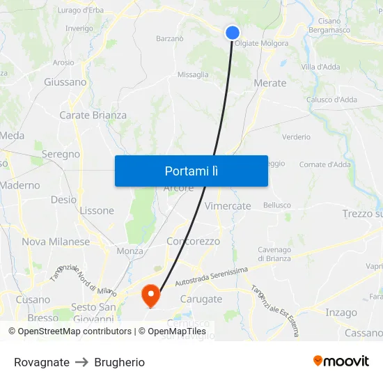Rovagnate to Brugherio map