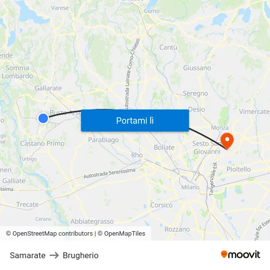 Samarate to Brugherio map