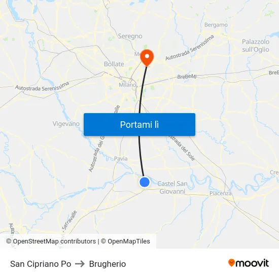 San Cipriano Po to Brugherio map