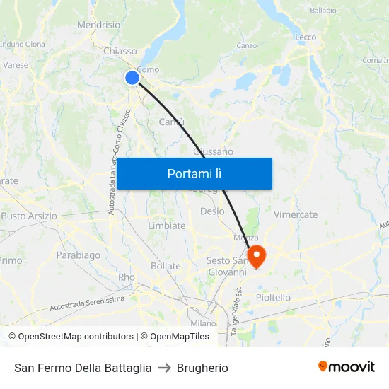 San Fermo Della Battaglia to Brugherio map