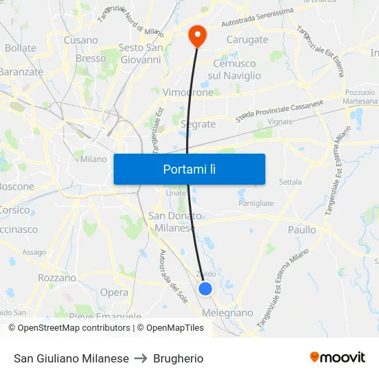 San Giuliano Milanese to Brugherio map