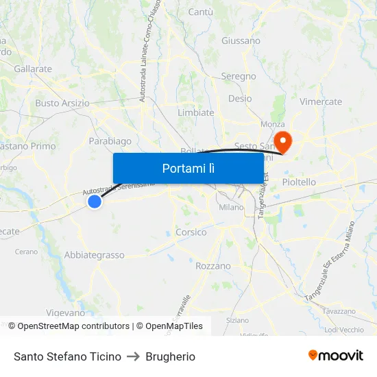 Santo Stefano Ticino to Brugherio map