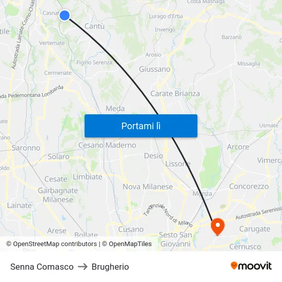 Senna Comasco to Brugherio map