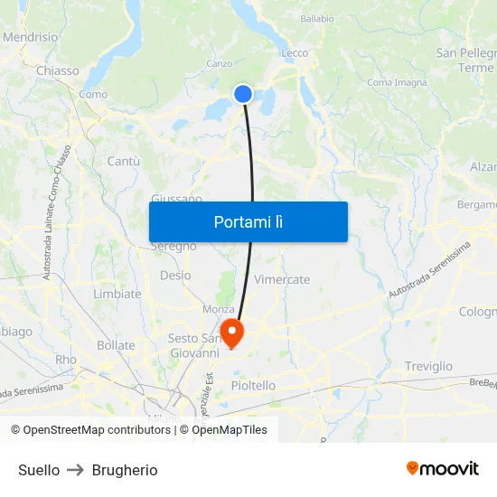 Suello to Brugherio map
