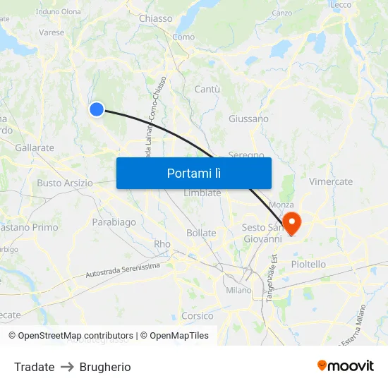 Tradate to Brugherio map
