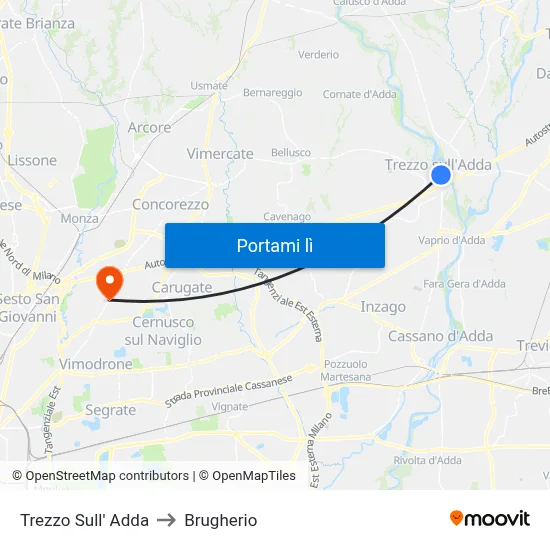 Trezzo Sull' Adda to Brugherio map