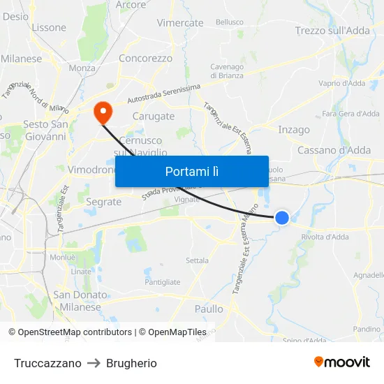 Truccazzano to Brugherio map