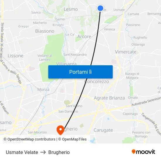Usmate Velate to Brugherio map