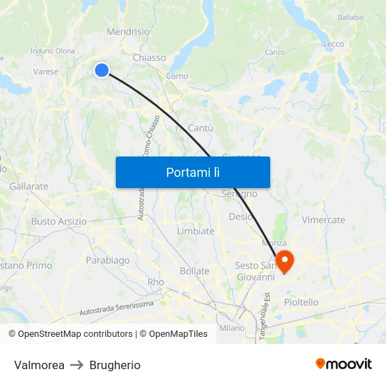 Valmorea to Brugherio map