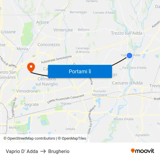 Vaprio D' Adda to Brugherio map
