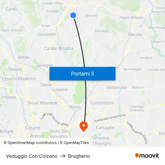 Veduggio Con Colzano to Brugherio map