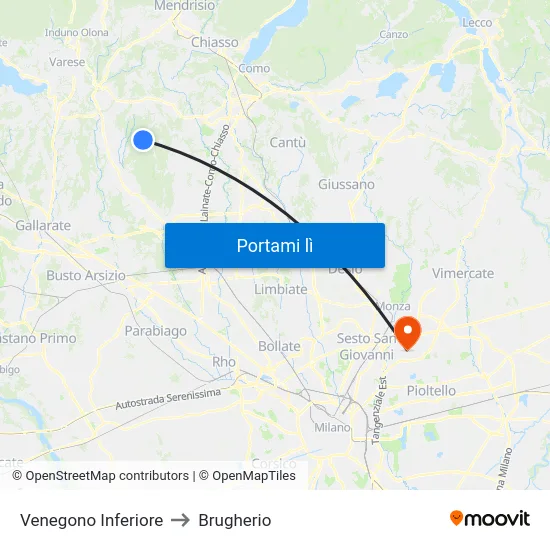Venegono Inferiore to Brugherio map