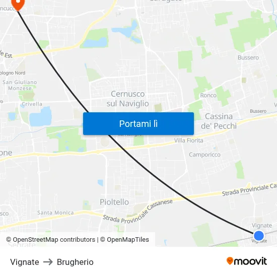 Vignate to Brugherio map