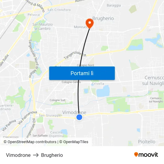 Vimodrone to Brugherio map