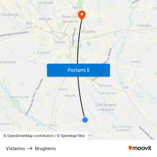 Vistarino to Brugherio map