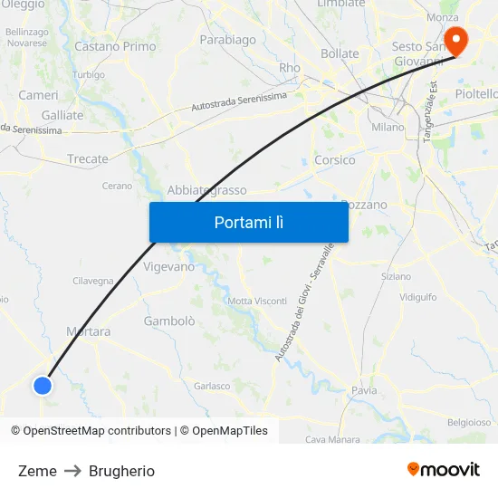 Zeme to Brugherio map