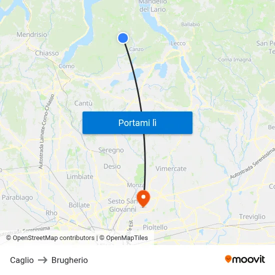 Caglio to Brugherio map