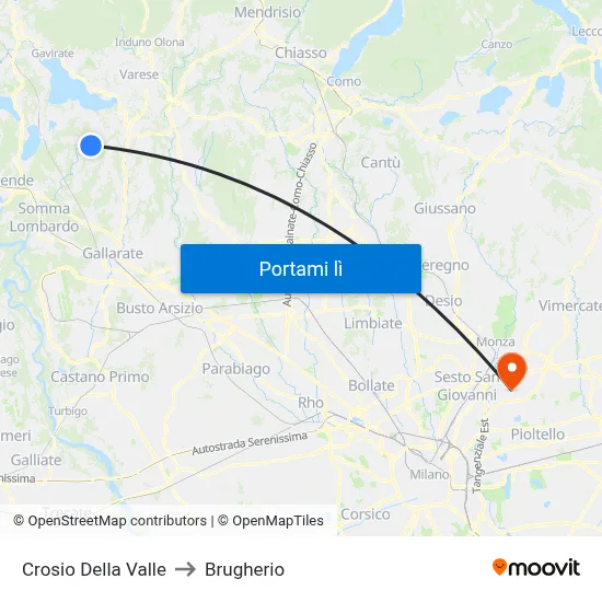 Crosio Della Valle to Brugherio map