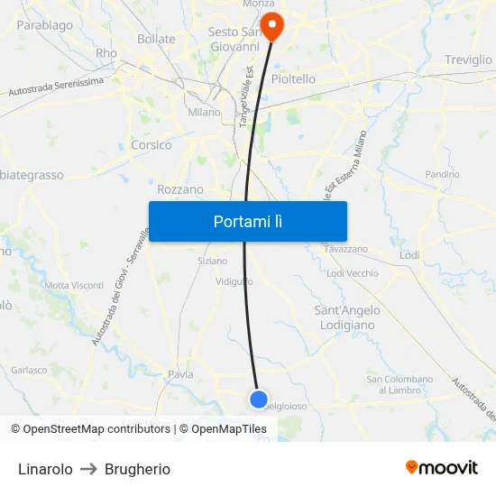 Linarolo to Brugherio map