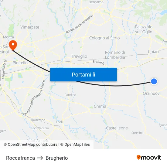 Roccafranca to Brugherio map