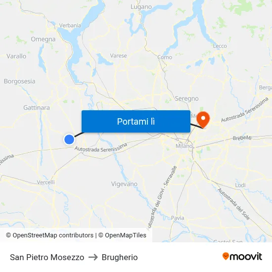 San Pietro Mosezzo to Brugherio map