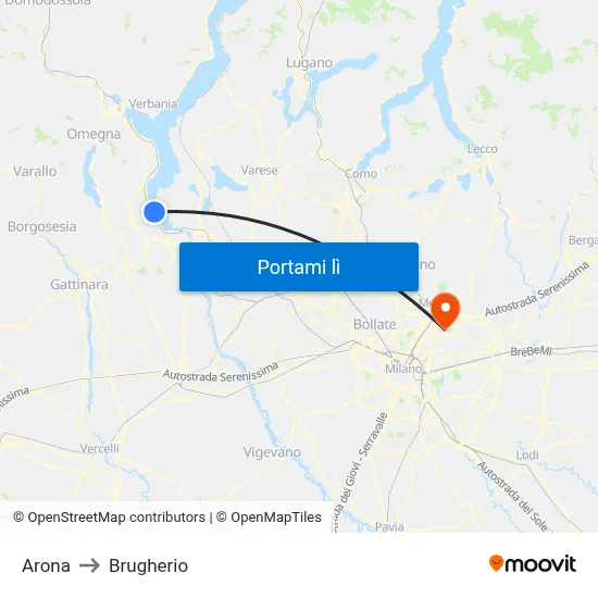 Arona to Brugherio map