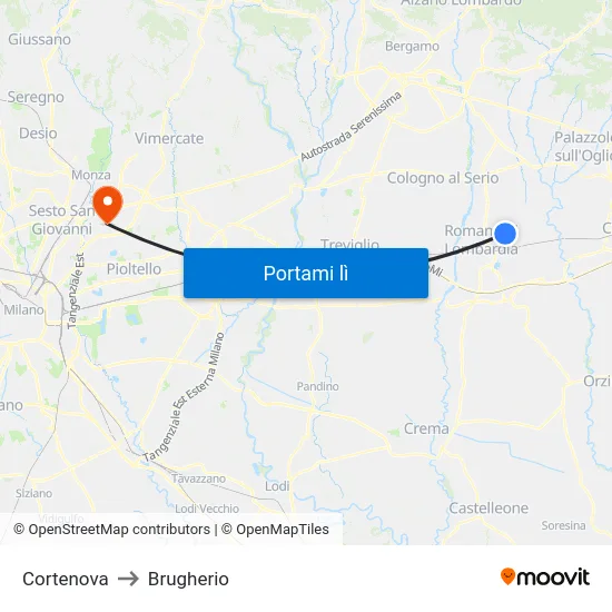 Cortenova to Brugherio map