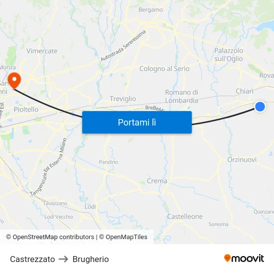 Castrezzato to Brugherio map