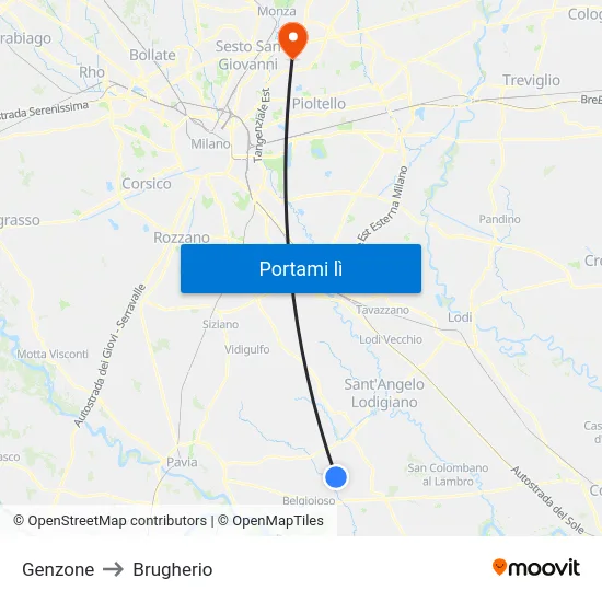 Genzone to Brugherio map