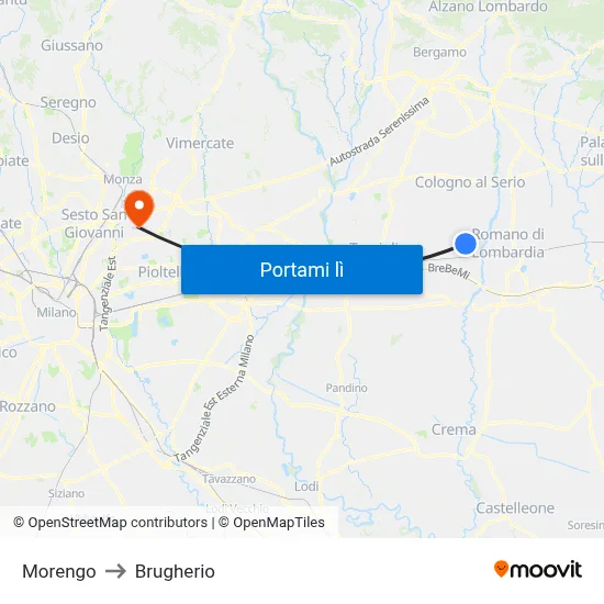 Morengo to Brugherio map