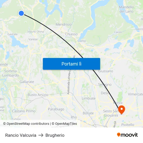 Rancio Valcuvia to Brugherio map