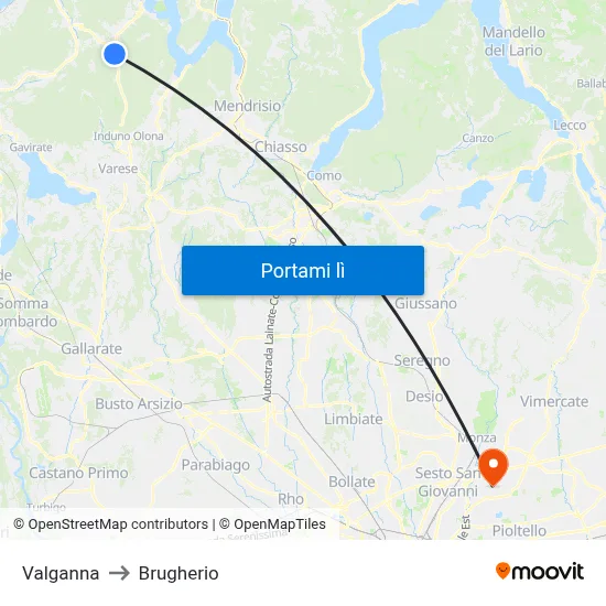 Valganna to Brugherio map