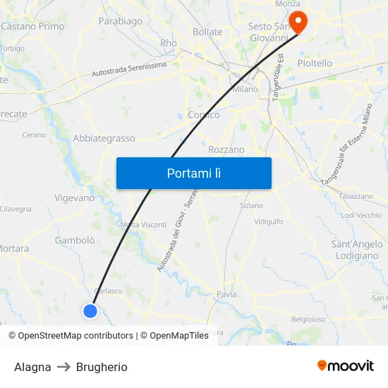 Alagna to Brugherio map