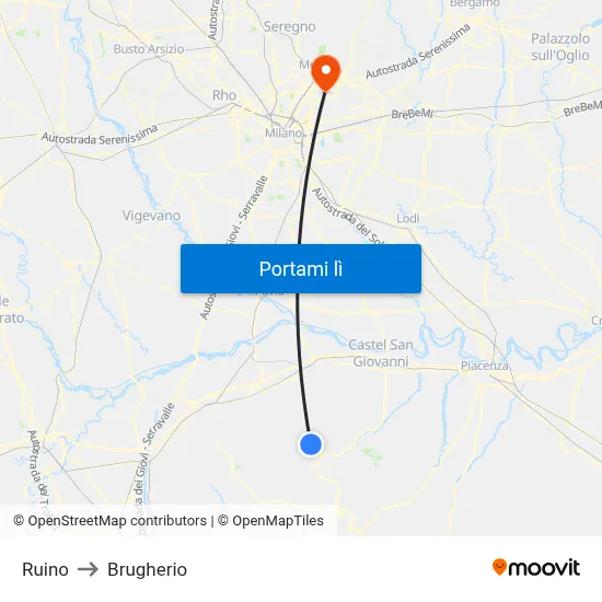 Ruino to Brugherio map