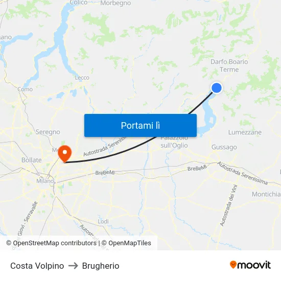 Costa Volpino to Brugherio map