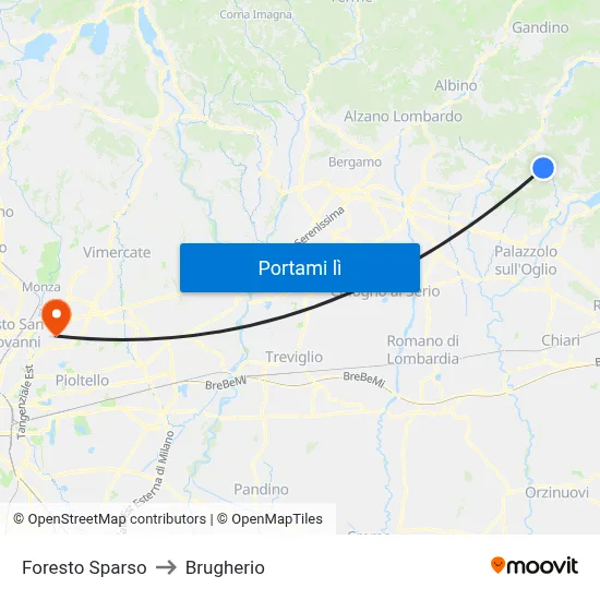 Foresto Sparso to Brugherio map