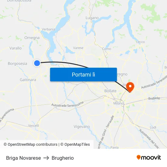 Briga Novarese to Brugherio map