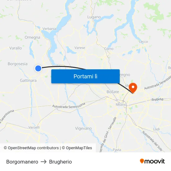 Borgomanero to Brugherio map