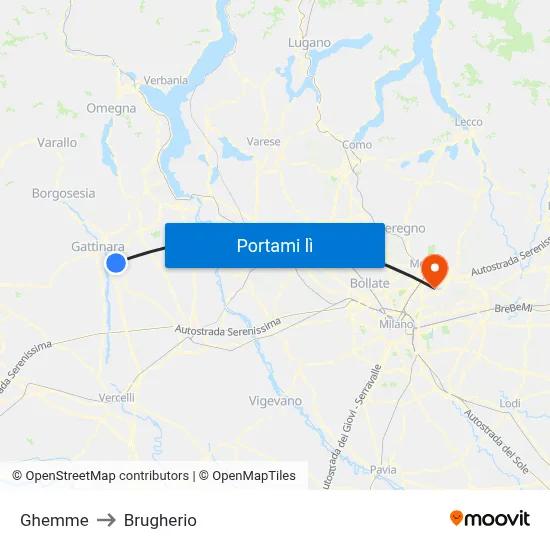Ghemme to Brugherio map
