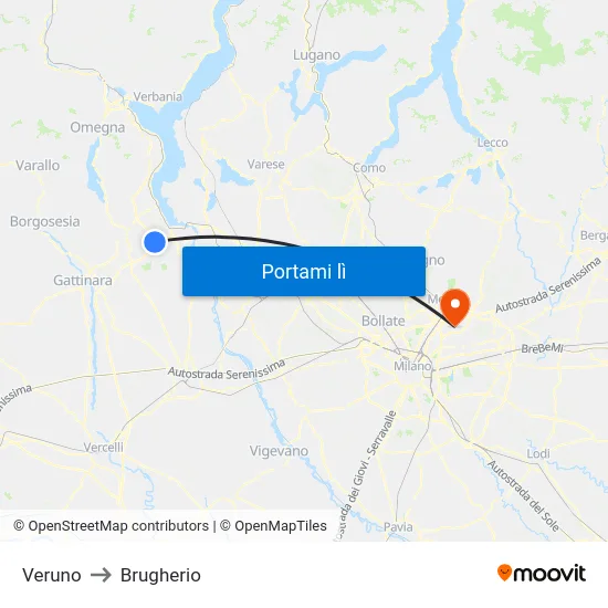 Veruno to Brugherio map