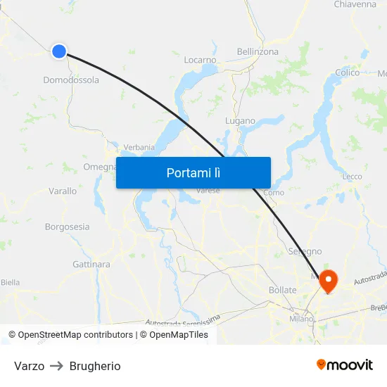 Varzo to Brugherio map