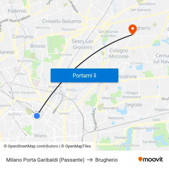 Milano Porta Garibaldi (Passante) to Brugherio map