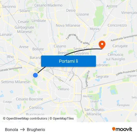 Bonola to Brugherio map