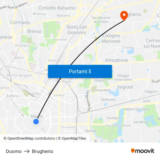 Duomo to Brugherio map
