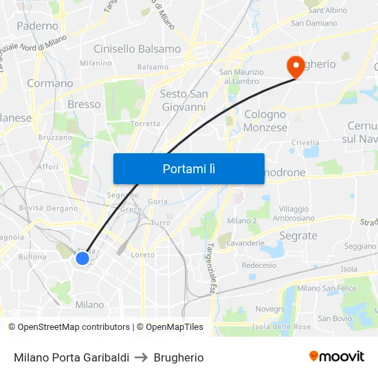Milano Porta Garibaldi to Brugherio map
