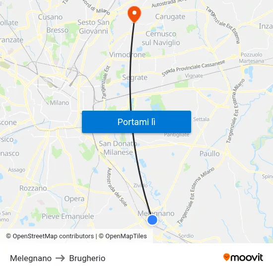 Melegnano to Brugherio map