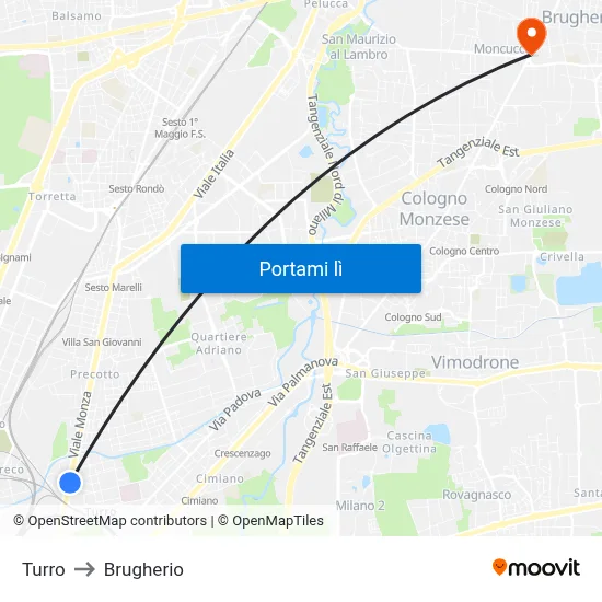 Turro to Brugherio map