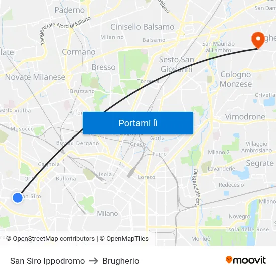 San Siro Ippodromo to Brugherio map