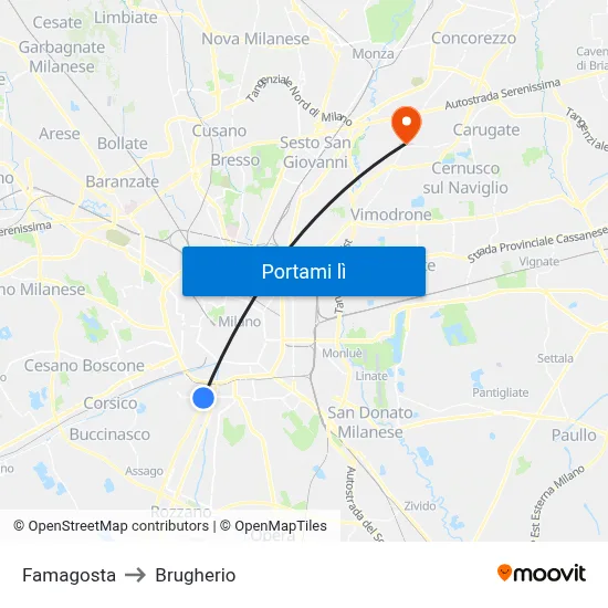 Famagosta to Brugherio map